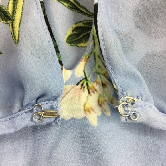 Parker Blue Floral Print Halter Ruffle Mini Dress 100% Silk Medium - Picture 7 of 9